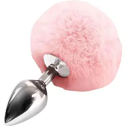 Металева анальна пробка М Art of Sex Metal Butt plug Rabbit Tail Ніжно-рожева