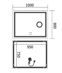 Дзеркало Mixxus Premium QUADRO MR20-100x80 (LED Touch, Anti-fog, лінза) (MP6623) - мініатюра 6