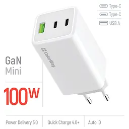 Зарядний пристрій ColorWay C101B GaN Mini 100 Вт PD PPS 2xUSB-C + USB-A білий (CW-CHS061PD-WT) - мініатюра 8