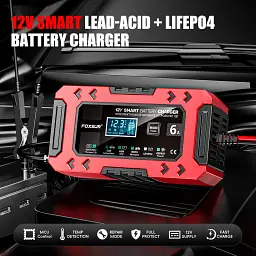 Автомобільний зарядний пристрій Foxsur FBC1206F 12V/6А Автоматичний імпульсний з функцією відновлення Red (19424) - мініатюра 5