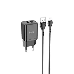 Набір блок і кабель Hoco N25 Maker + Lightning Cable dual port 2USB 2.1A білий - мініатюра 5