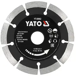 Диск відрізний алмазний по каменю і бетону YATO Ø=125x2x10x22.2 мм (YT-59962)
