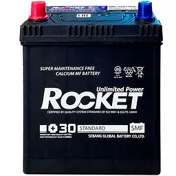 Автомобільний акумулятор Rocket 40Ah ASIA +/- ТК 340CCA SMF 42B19R без нижн. бурт + перехідник під клему STD