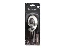 Свічка-цифра PELICAN "9" 5см срібло з блискітками арт.863319