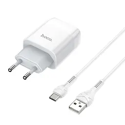 Мережевний зарядний пристрій Hoco C73A Glorious 2.4A 2USB-A + кабель USB to Type-C Білий - мініатюра 2