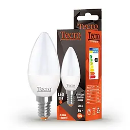 Світлодіодна лампа E14, 6 Вт, 4000K, C37, Tecro, 500 Лм, 220V (TL-C37-6W-4K-E14)
