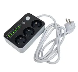 Мережевий фільтр-подовжувач LogicPower LPF24-USB6, 3x220 В-2500 Вт, 6xUSB-3,4 А - мініатюра 3