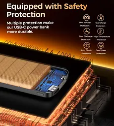 Універсальна мобільна батарея Choetech 10000mAh 12W USB-A,USB-C чорна - мініатюра 9