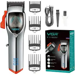 Машинка для стрижки волосся VGR V-647 LED-дисплей акумуляторна 4 насадки 2500mAh 3W Silver - мініатюра 2