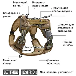 Шлейка для собак Best Friend, тактичний жилет із ручкою та системою MOLLE камуфляж, S - мініатюра 2
