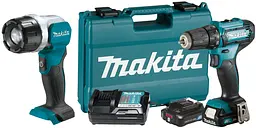Шурупокрут акумуляторний Makita DF333DWAE з ліхтарем Makita ML106 (30 Нм, 0.8-10 мм, CXT)