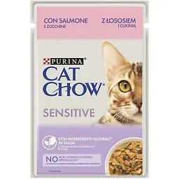 Вологий корм Purina Cat Chow Sensitive для кішок із чутливим травленням із лососем та цукіні 85 г