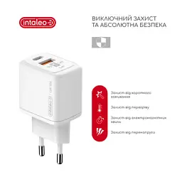 Зарядний пристрій Intaleo 30W GAN USB-C PD+USB-A QC 3.0 white (1283126578274) - миниатюра 4