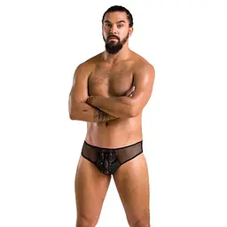 Чоловічі труси зі шнурівкою Passion 035 SLIP RICHARD S/M Black, екошкіра, сітка - мініатюра 3