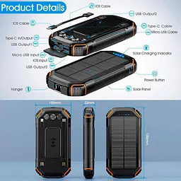 Зовнішній акумулятор із сонячною панеллю Solar power bank 20000 mAh PN-W23 15W Qi - мініатюра 7