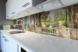 Кухонний фартух самоклеючий Казковий сад наклейка колони фонтан зелений 60х200 см Happy Pocket Z180397