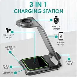 Магнітна бездротова зарядна станція 3-в-1 для iPhone, Apple Watch та AirPods - мініатюра 3