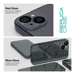 Чехол-накладка для Apple iPhone 15, Replica MagSafe, серый, противоударный защитный чехол с магнитным кольцом MagSafe, защита всего корпуса, TPU+PC, зеркальный, выступающий бортик вокруг экрана, ArmorStandart (ARM76226) - мініатюра 3