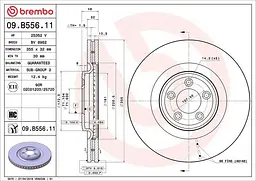 Диск гальмівний передній вентильований Jaguar F-type, Xj, XF I, Xk II 03-25р Brembo (09.B556.11)