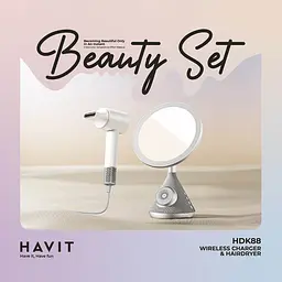 Набір Havit HDK88 Beauty Set 5 в 1 фен, дзеркало, зарядка, динамік (HV-HDK88-WHGY) - мініатюра 14