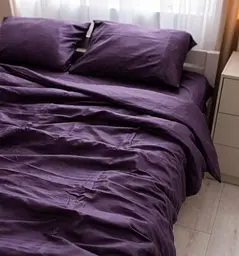 Постільна білизна сімейна Dushka Home Страйп сатин 20567 160х215х2 см баклажанова - мініатюра 3