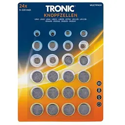Батарейки таблетки 24 шт. TRONIC 12 типів: LR41/LR43/LR44/AG1/AG4/AG5/CR 2032/CR 2025/CR2016