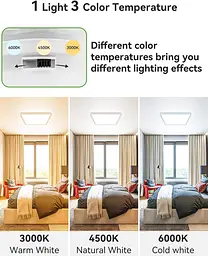 Стельовий світильник zemty 2 Pack 18CM LED 3000K/4000K/6500K, 15W 1500LM Black Square Flush Bathroom Lights, водонепроникний - мініатюра 4