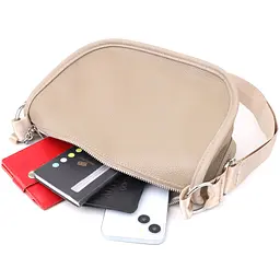 Практична напівкругла сумка для жінок з натуральної шкіри Vintage 22907 бежева - мініатюра 9