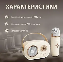 Портативна акумуляторна колонка Bluetooth з мікрофоном Дитячий бездротовий ретро караоке TF FM USB UKC 237 - мініатюра 6