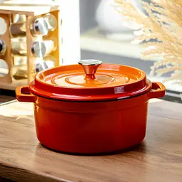Кокотниця чавунна емальована 4,5 л, помаранчевий Yongkang HP-FLG-4 ORANGE - мініатюра 2