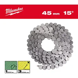 Цвяхи гарячеоцинковані з круглою головкою в котушці MILWAUKEE, 3,05х10,5мм/15 градусів/45мм, (1440шт)