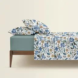 Комплект постільної білизни Cosas євро з простирадлом на резинці CALIFORNIA FLOWERS CS2 200 x 220 см (FlowersWashBlueWhite_El-104Ashmint_200) - мініатюра 2