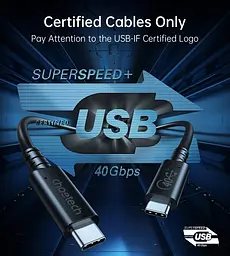 Кабель USB 4.0 Thunderbolt Type-C M-M, 0,8 м, Gen 3 100W 40Gbps 8K@60Hz Choetech - мініатюра 7