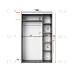 Шафа-купе Idea серія 5 130 x 60 x 210 см Венге темний Дзеркало - мініатюра 2