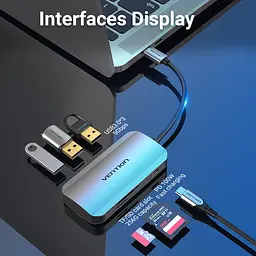 Хаб USB 3.1 Type-C -> 3хUSB 3.0/SD/TF/PD 100W 6-in-1 Vention - мініатюра 2