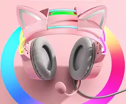 Накладні ігрові навушники Onikuma X15 Pro дротові з гарнітурою і котячими вушками та RGB-підсвіткою рожеві - мініатюра 8