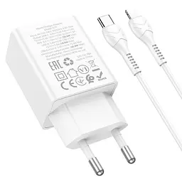 МЗП Hoco N71 Nuevo PD30W+QC3.0 (1USB-A/1C) + кабель Type-C to Lightning White - мініатюра 3