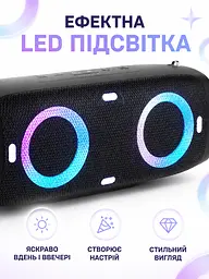 Портативна Bluetooth колонка 30 Вт з басом, акумулятором 6000 mAh, LED, 34,6×15,1×13,2 см чорна (49676164) - мініатюра 5
