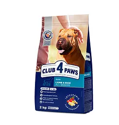 Сухий корм для дорослих собак усіх порід CLUB 4 PAWS Premium Adult All Breeds Lamb & Rice з ягнятиною та рисом, 2 кг