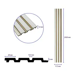Рейка декоративна Sticker Wall PS 2900х115х12мм Під білу шкіру із золотом SW-00002130 - мініатюра 3