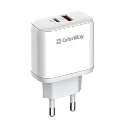 Зарядний пристрій ColorWay Power Delivery порт PPS USB (USB-C PD + USB QC 3.0) (45 Вт) білий (CW-CHS042PD-WT)