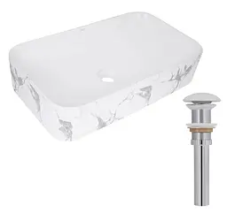 Раковина накладна Qtap Tern, Marble, прямокутна, з донним клапаном QTTER188MR49791 - мініатюра 1