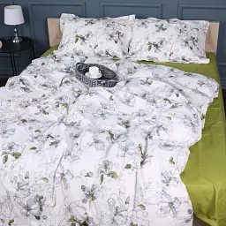 Наволочка MirSon Поплін 00-1 Olive Flowers 70х70 см зелена (2200009699115) - мініатюра 5