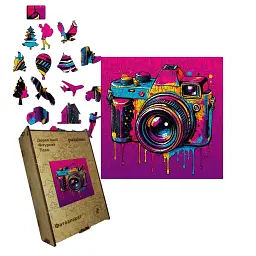 Дерев'яний фігурний пазл puzzlean Фотоапарат, А3, Картонна коробка 200 елементів