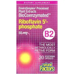 Рибофлавін 5'-фосфат Natural Factors BioCoenzymated Riboflavin 5' Phosphate 50 mg, 30 капсул активный витамин B2 для энергии и кожи