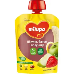 Дитяче пюре Milupa Яблуко, банан і полуниця з 6 місяців 80 г (6438091403587)