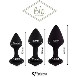 Набір силіконових анальних корків FeelzToys Bibi Butt Plug Set 3 шт. Black - мініатюра 2