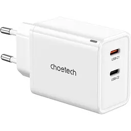 Мережевий зарядний пристрій Choetech PD Dual USB-C Charger 65W White (PD6013-EU-WH) [100842]