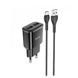 Мережевий зарядний пристрій Hoco C88A Star round 2 USB + Кабель Type-C чорний(37007 black)