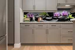 Кухонний фартух Чорні камені для кухні наклейка Орхідеї квіти булижники Сірий 60х200 см Happy Pocket Z180540 - мініатюра 5